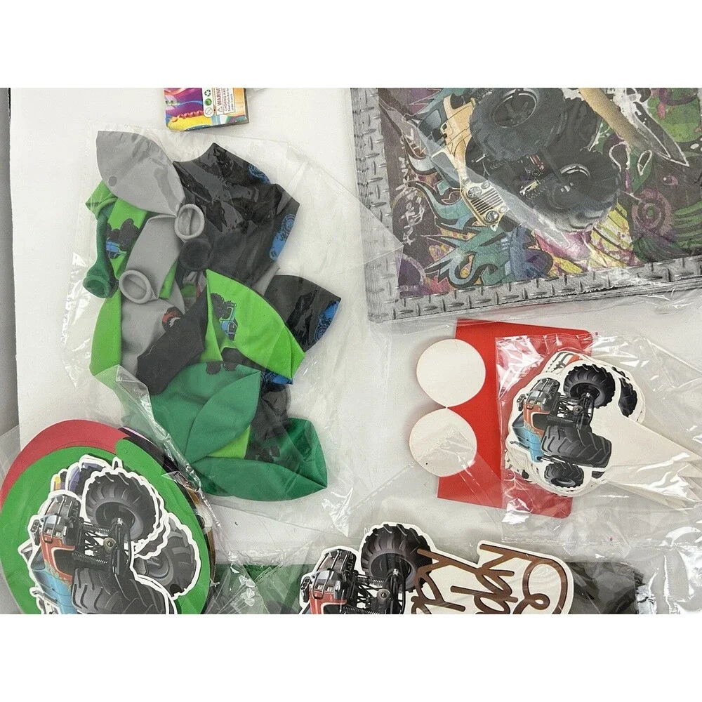 Monster Truck Birthday Party Supplies Lot Plates Napkins Banner Straws Decor